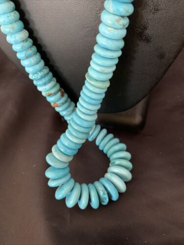 Navajo Pearls Bead Necklace with Blue Turquoise | Sterling Silver | 28" | Authentic Native American | 12537