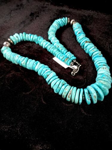 Authentic Navajo Sterling Silver & Turquoise Graduated Necklace | Native American Jewelry | 20" | 8692
