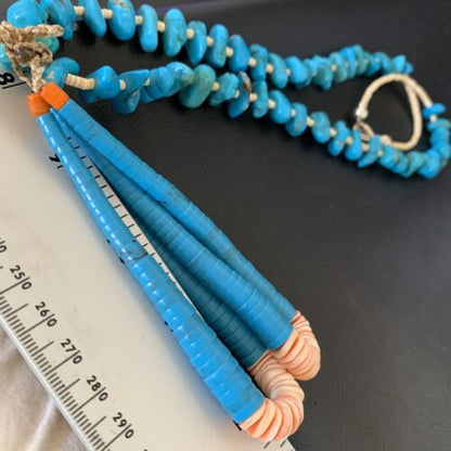 Santo Domingo Spiny Oyster Blue Turquoise Shell Jacla Necklace | 24" | Authentic Native American Handmade | 12513
