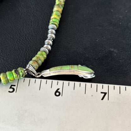 Navajo Green Turquoise Pendant Necklace | Sterling Silver | 22" | Authentic Native American Handmade | 14612