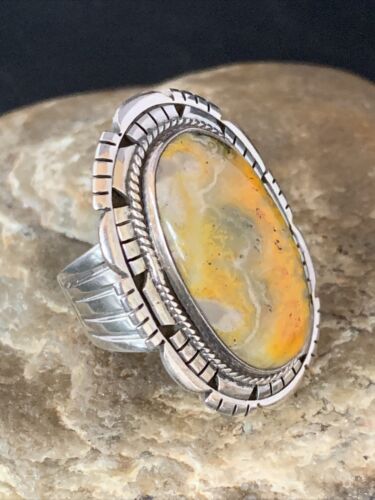 Navajo Yellow Bumble Bee Jasper Ring | Sterling Silver | Sz 8.75 | Authentic Native American Handmade | 13778