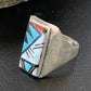 Native American Zuni Men's Spiny Blue Turquoise Ring | Sterling Silver Inlay | Sz 15 | 12425