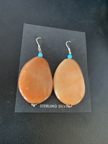 Navajo Tan Jasper and Blue Turquoise Earrings | Sterling Silver | Authentic Native American Handmade | 13103