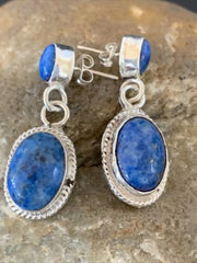 Navajo Denim Lapis Dangle Earrings | Sterling Silver | 1.1" | Authentic Native American Handmade | 2050