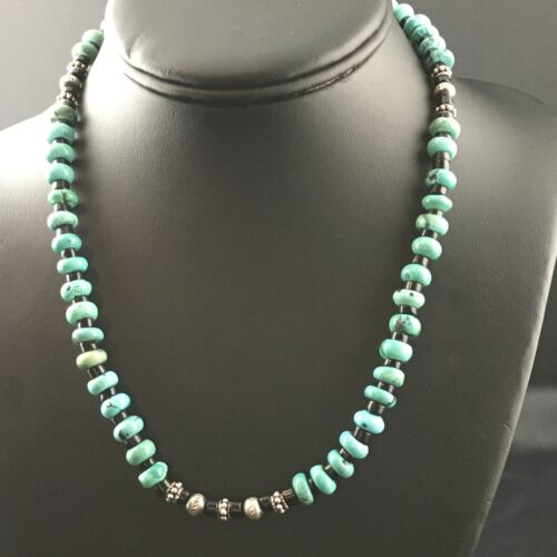 Navajo Blue Turquoise Spiny Oyster Necklace | Sterling Silver | 17" | Authentic Native American Handmade | 10127