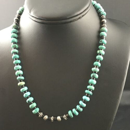 Navajo Blue Turquoise Spiny Oyster Necklace | Sterling Silver | 17" | Authentic Native American Handmade | 10127