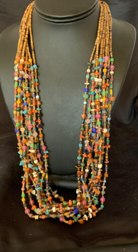 Southwestern Santo Domingo Red Coral Blue Turquoise Necklace | 10 Strand | 28" | 12454