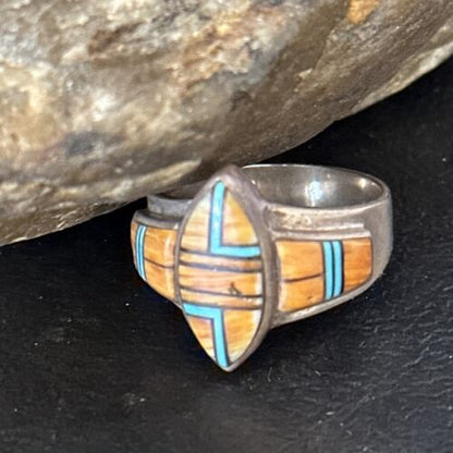 Native American Women's Navajo Blue Turquoise Spiny Oyster Inlay Ring | Sz 9.5 | 14561