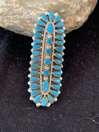 Navajo Blue Turquoise Cluster Ring | Authentic Native American Sterling Silver | Multi-Stone | Sz 7 | 506