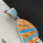 Men's Navajo Orange Spiny Oyster Blue Opal Inlay Pendant | Sterling Silver | Native American Handmade | 12487