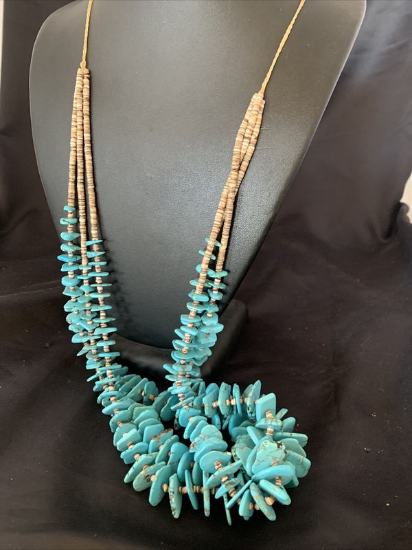 Native American Santo Domingo Shell Chip Turquoise Necklace | 32" | Authentic Handmade | 11995