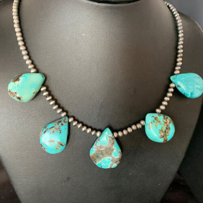 Teardrop Blue Turquoise Necklace | Navajo Pearls | Sterling Silver | 20" | 13964