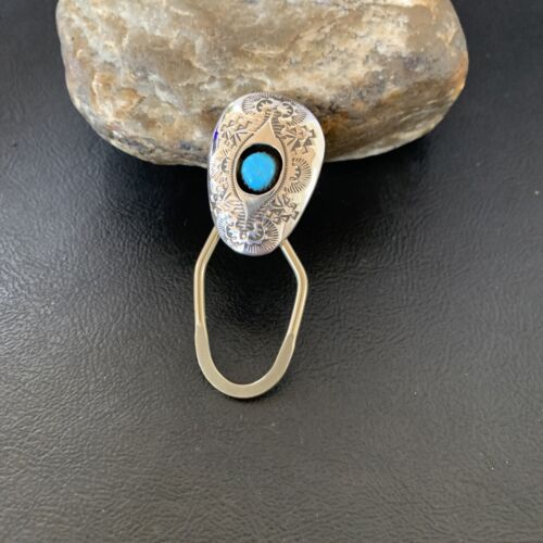 Men's Women's Navajo Turquoise Keyring | Sterling Silver | 2" | Authentic Native American Handmade | 11597