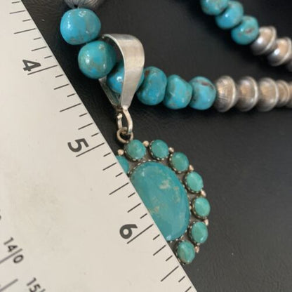 Navajo Blue Turquoise Cluster Pendant Necklace | Sterling Silver | Authentic Native American Handmade | 11884