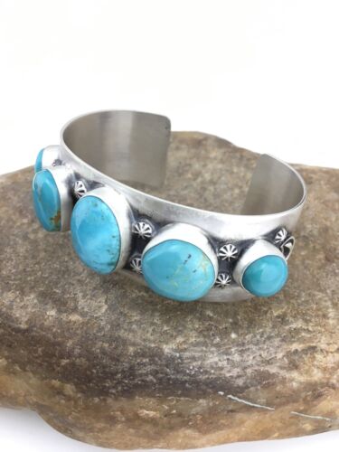 Navajo Blue Pilot Mountain Turquoise Bracelet | Sterling Silver | Authentic Native American Handmade