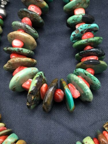 Navajo Green Turquoise Necklace | Sterling Silver | Authentic Native American | 28" Graduated | 3070