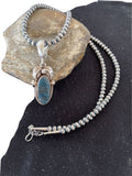 Men's Navajo Sterling Silver Beads Necklace | Denim Lapis Pendant | 2" | Authentic Native American Handmade | 1211