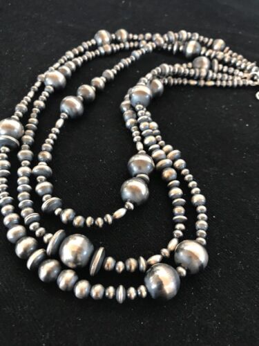 Navajo Pearls Sterling Silver Necklace | 3 Strand | Southwestern Native American | 94421