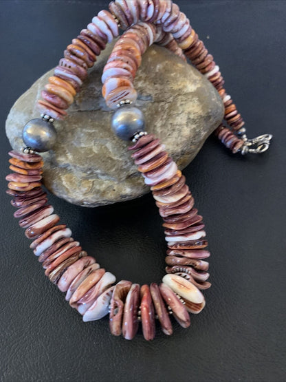 Navajo Sterling Silver Purple Spiny Oyster Necklace | Authentic Native American | 22" | 02182