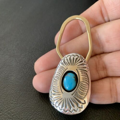 Navajo Turquoise Keyring | Sterling Silver | 2" | Authentic Native American Handmade | 11596