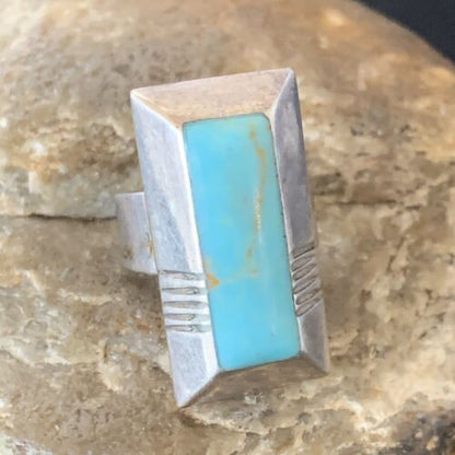 Native American Handmade Navajo Blue Turquoise Inlay Band Ring | Sz 7 | 12855