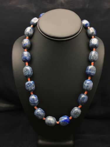 Southwestern Denim Chunky Lapis Coral Necklace | Sterling Silver | 21" | 2817