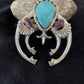 Navajo Sterling Silver Naja Pendant | Turquoise & Spiny Oyster | Authentic Native American Handmade | 1059