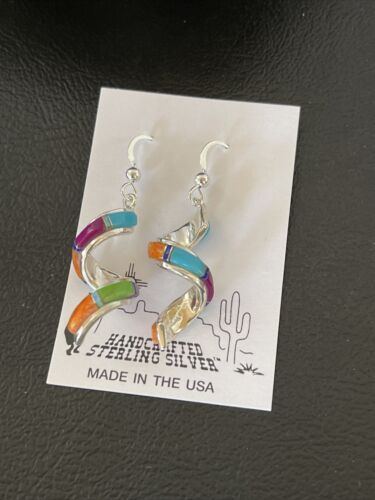 Navajo Swirl Turquoise Spiny Opal Inlay Earrings | Sterling Silver | 1.25" | 1554