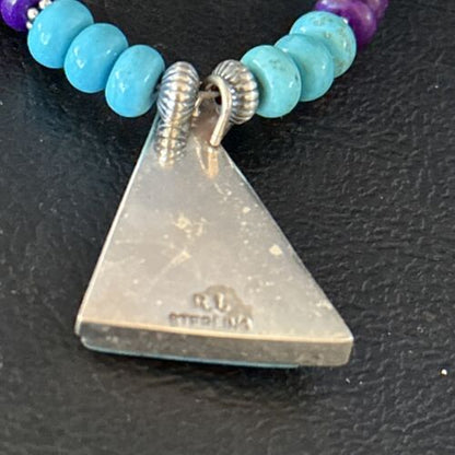 Navajo Blue Turquoise Sugilite Pendant | Sterling Silver Inlay Necklace | Authentic Native American Handmade | 14642