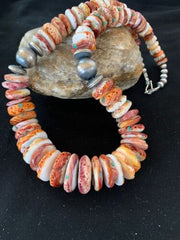 Authentic Native American Red Spiny Oyster & Navajo Pearls Necklace | Sterling Silver | 20" | 3243