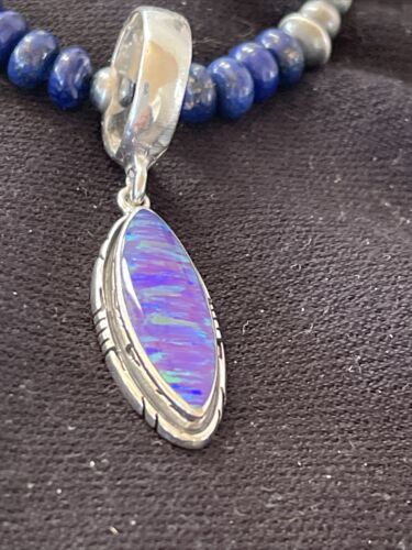 Navajo Purple Opal Pendant Lapis Necklace | Sterling Silver | Authentic Native American Handmade | 1305