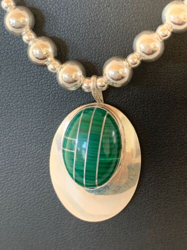 Navajo Green Malachite Pendant Necklace | Sterling Silver | Authentic Native American Handmade | 3179