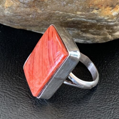 Navajo Red Spiny Oyster Ring | Sterling Silver | Sz 7 | Authentic Native American Handmade | 1837