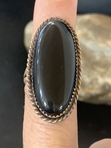 Native American Old Pawn Navajo Black Onyx Ring | Sterling Silver | Sz 6 | 11949