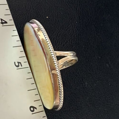 Native American Navajo Gold Yellow Mother of Pearl Inlay Ring | Sterling Silver | Sz 7 | 12937