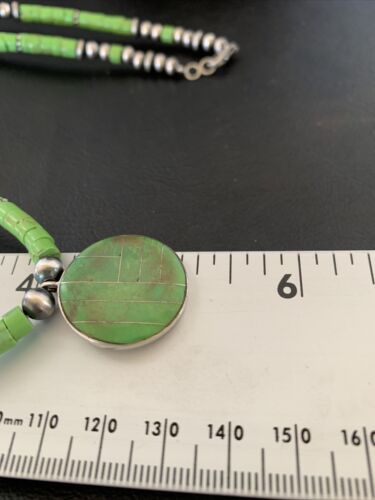 Navajo Green Gaspeite Turquoise Pendant | Sterling Silver | Authentic Native American Handmade | 12344