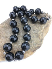 Navajo Sterling Silver Black Onyx Bead Necklace | 18" | Authentic Native American Handmade | 1104