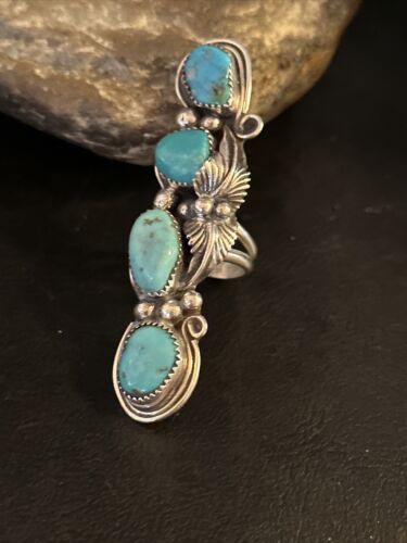 Navajo Blue Kingman Turquoise Multi-Stone Ring | Authentic Native American Sterling Silver | Sz 8 | 14495