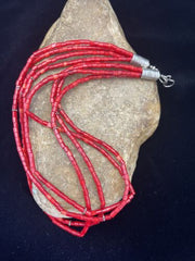 Native American Red Stabilized Coral Tubes Necklace | Sterling Silver | 18" | 1749