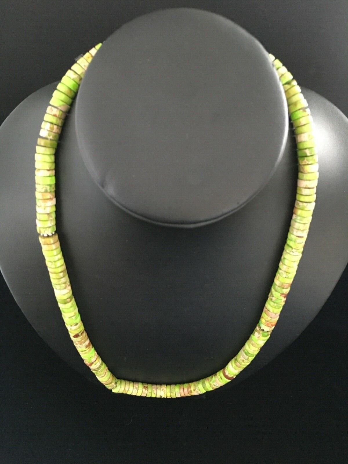 Navajo Green Gaspeite Heishi Necklace | Sterling Silver | 20" | Authentic Native American Handmade | 1734