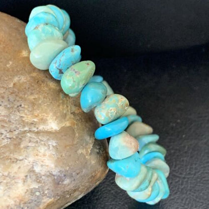 Men's Women's Stretch Bracelet | Blue Green Turquoise Stone | 7" | 11824