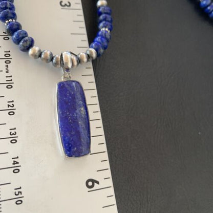 Navajo Blue Lapis Necklace Pendant | Sterling Silver | Authentic Native American Handmade | 11669 - Masha USA