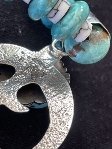 Navajo Kingman Turquoise Naja Pendant | Sterling Silver Howlite Necklace | Authentic Native American Handmade | 1388