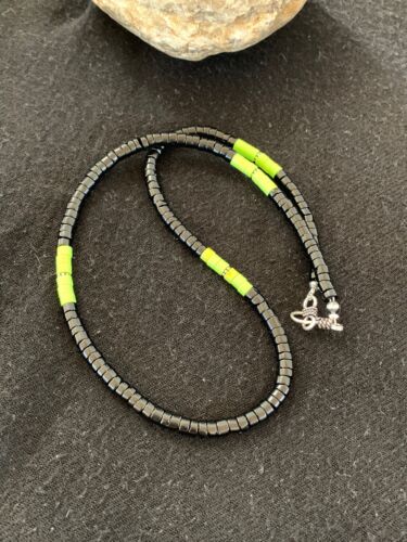 Southwestern Green Gaspeite Heishi Onyx Necklace | Sterling Silver | Men's Jewelry | 19" | 8824