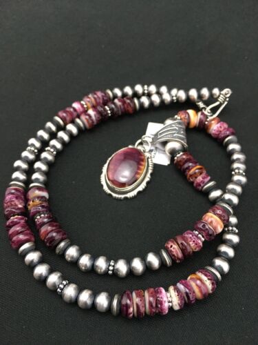 Navajo Purple Spiny Oyster Bead Necklace | Sterling Silver | Authentic Native American Handmade | 4583