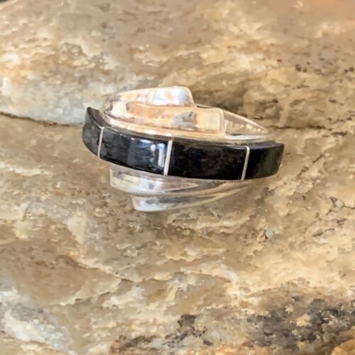 Native American Handmade Navajo Black Onyx Inlay Band Ring | Sz 6.5 | 12466