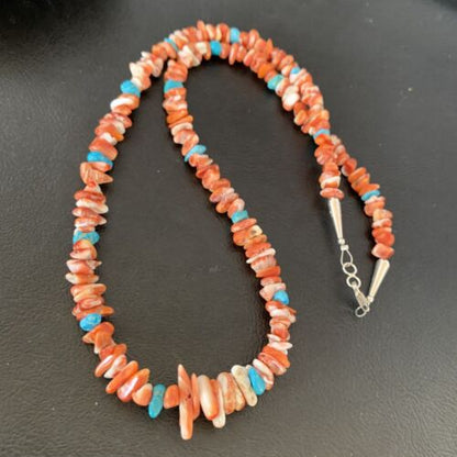Men's Navajo | Red Spiny Oyster Turquoise Necklace | Sterling Silver | 22" | Authentic Native American Handmade | 10356