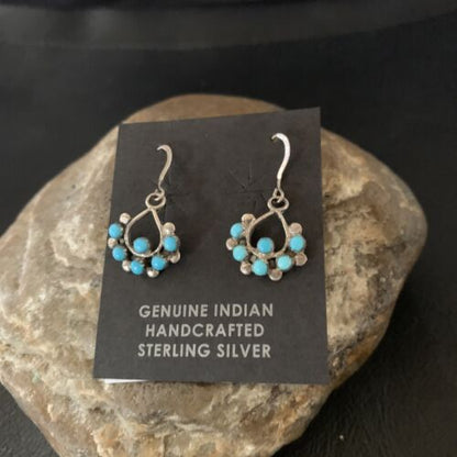 Southwestern Zuni Needle Point Turquoise Earrings | Sterling Silver | Authentic Native American Handmade | 12887