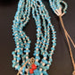 Native American Santo Domingo Blue Turquoise Coral Jacla Necklace | 5 Strand Nugget Bead | 34" | 13182