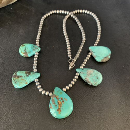 Teardrop Blue Turquoise Necklace | Navajo Pearls | Sterling Silver | 20" | 13963
